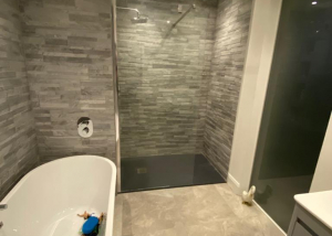 Finished modern bathroom renovation, image 2